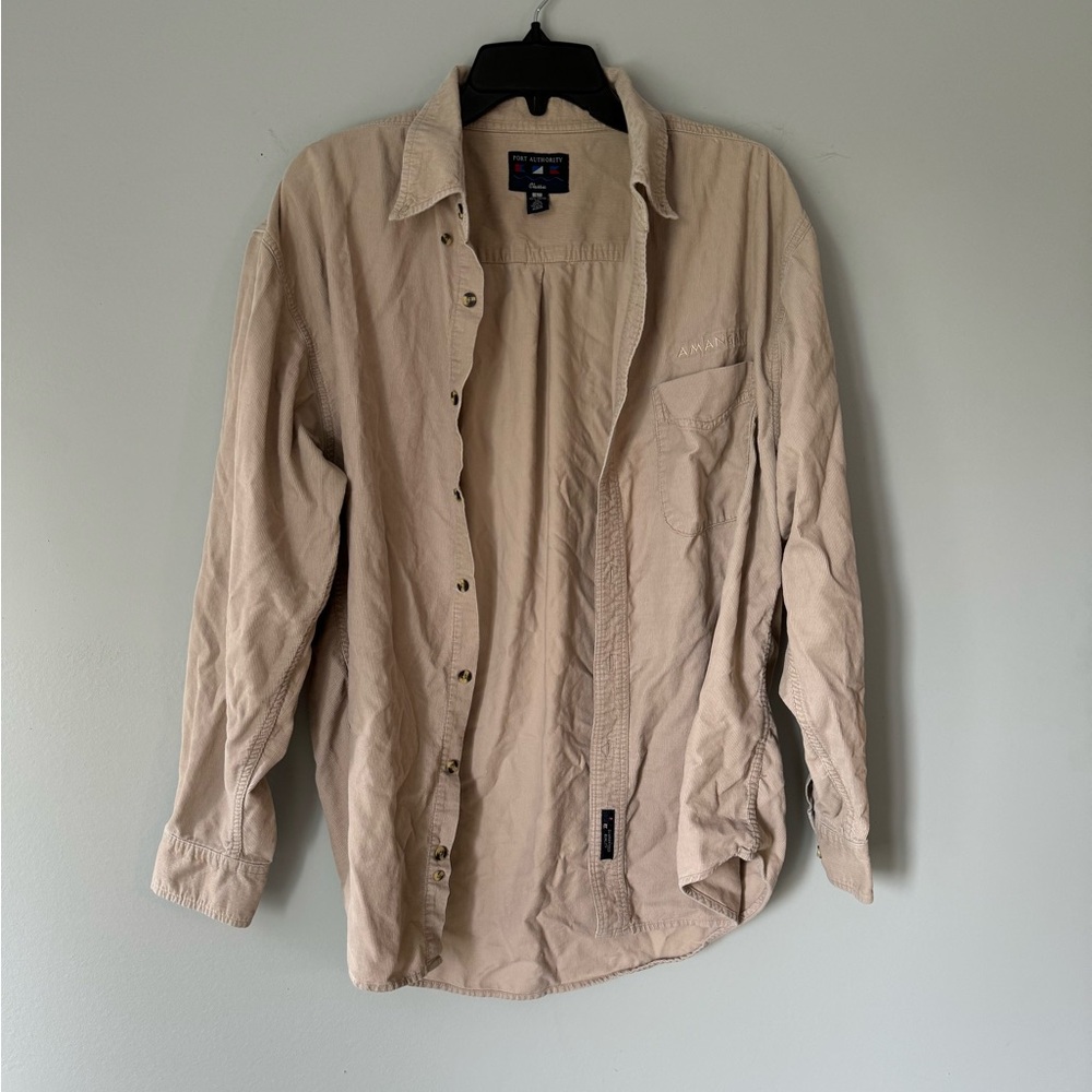 Port Authority Long Sleeve Beige Shirt Size L Button Down